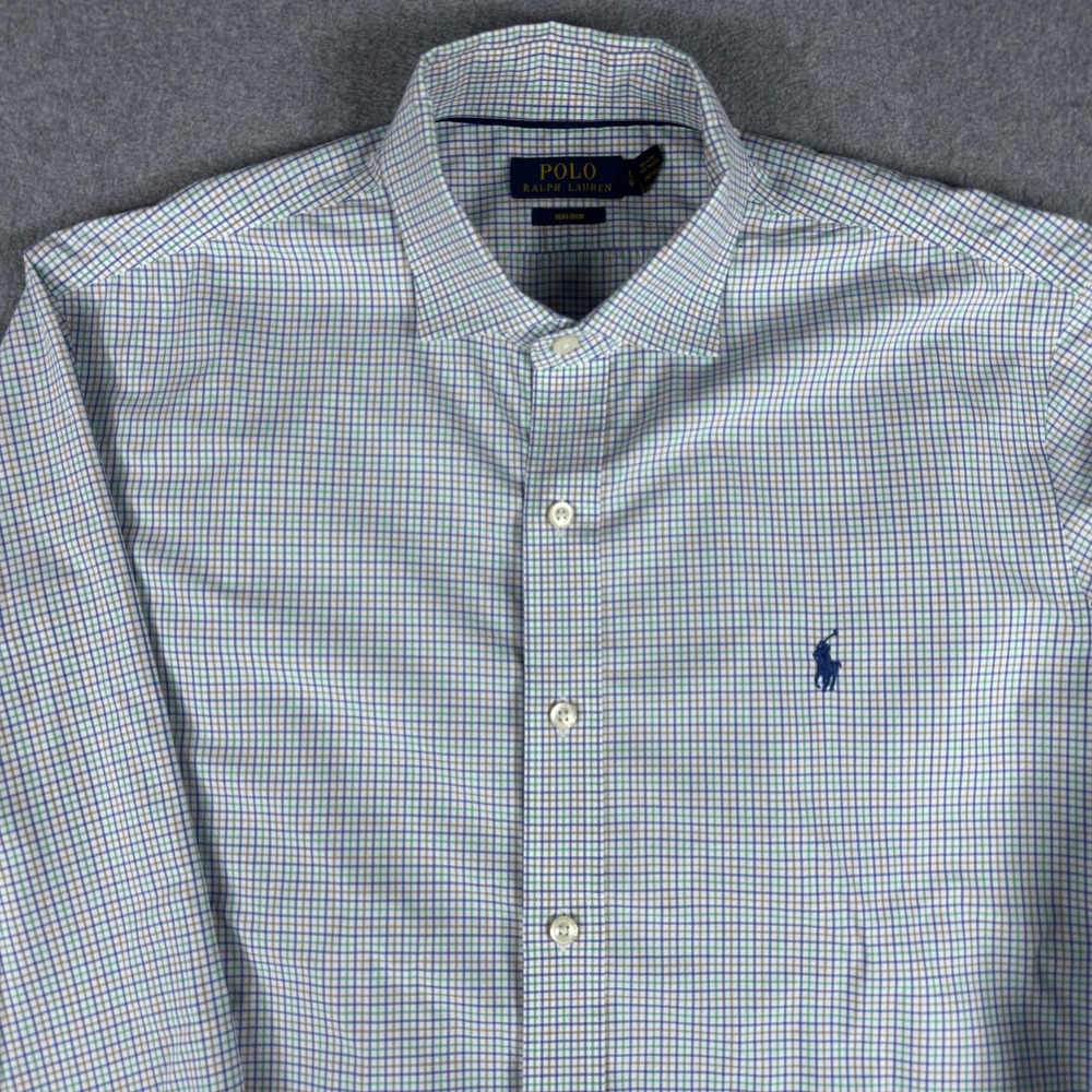 Polo Ralph Lauren Shirt Men's L Blue Check Non Iron Preppy Long Sleeve